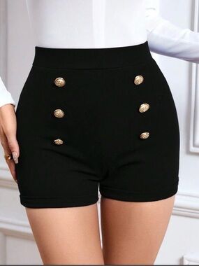 SHEIN Black High-Waist Double-Button Dressy Shorts